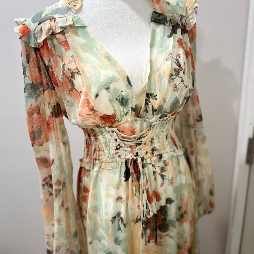 Orange and Green Long Sleeve Sundress - Picture 3 of 12